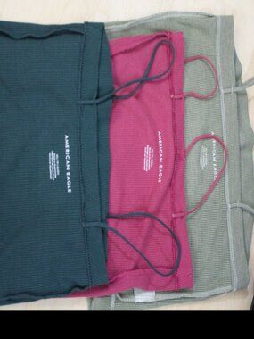 American Eagle Ribbed Tank Bundle XS Cropped Cami Green Red Olive Stretch